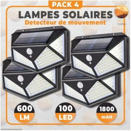 Pack de 4 Lampe Solaire Avec Détecteur De Mouvement - 3 Modes - Étanche