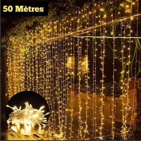 Pack De 5 Guirlande De Fête Lumineuse Décorative - Étanche - 8 Modes - 100 LED - Double Fiche - Jaune