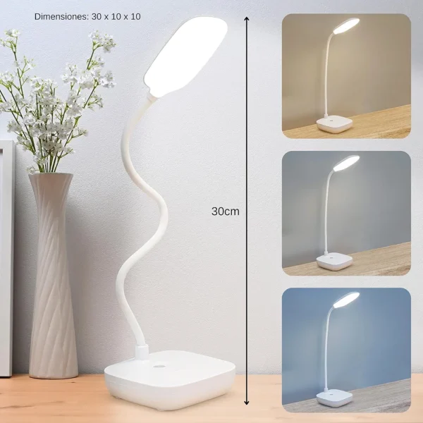 Lampe De Bureau Flexible - Support Téléphone - Chargement USB - 3 Modes D'éclairage - Bouton Tactile - Blanc – Image 12