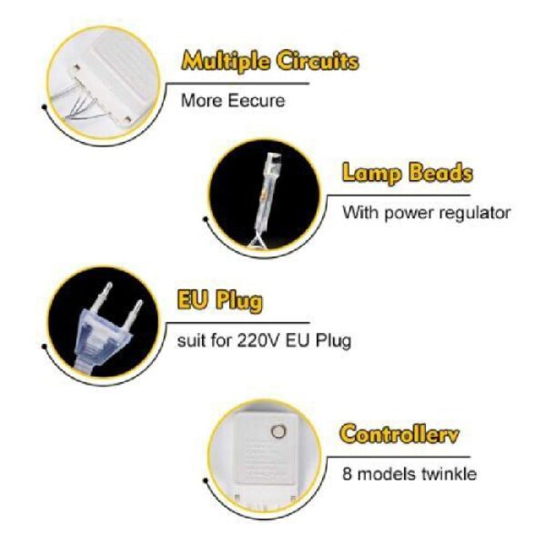 Pack De 10 Guirlande De Fête Lumineuse Décorative - Étanche - 8 Modes - 100 LED - Double Fiche - 100M - Jaune – Image 8