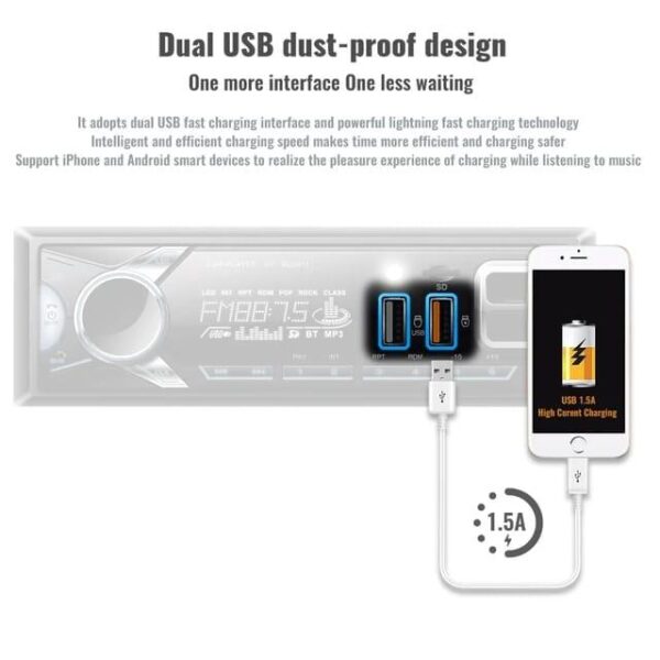 Poste Radio Voiture Lecteur MP3 avec Support pour Téléphone -Bluetooth-USB SD – Image 3