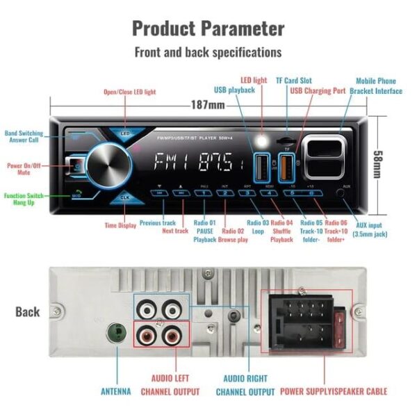 Poste Radio Voiture Lecteur MP3 avec Support pour Téléphone -Bluetooth-USB SD – Image 2