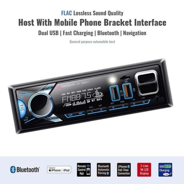 Poste Radio Voiture Lecteur MP3 avec Support pour Téléphone -Bluetooth-USB SD – Image 4