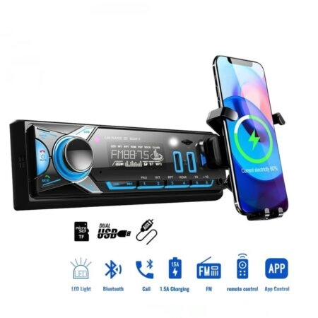 Poste Radio Voiture Lecteur MP3 avec Support pour Téléphone -Bluetooth-USB SD