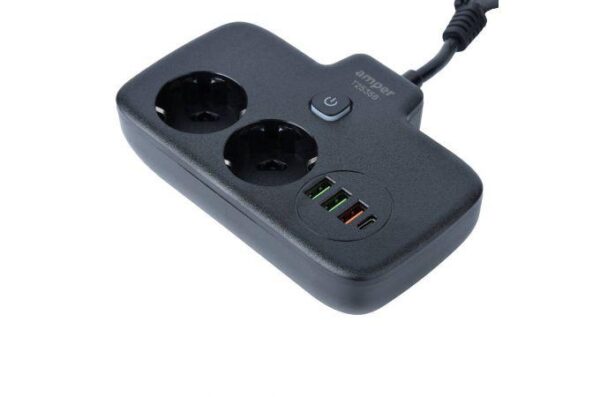 Multiprise Intelligent 6EN1 - 2 Port Prises CA - 3 USB - 1 TYPE C - Anti-Surtension Avec Interrupteur Ét Sécurité Enfant - T2435 - Noir – Image 2