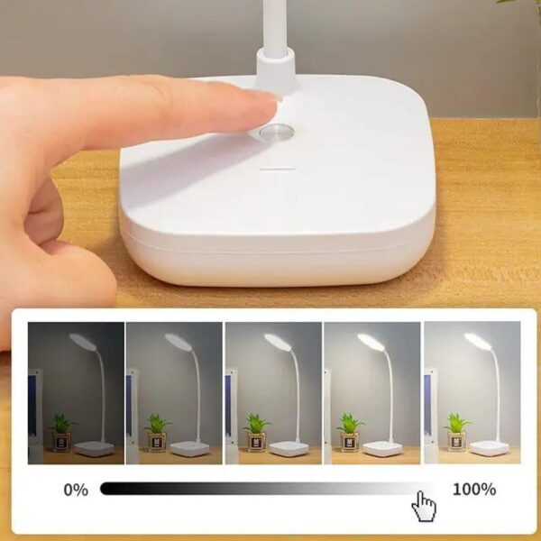 Lampe De Bureau Flexible - Support Téléphone - Chargement USB - 3 Modes D'éclairage - Bouton Tactile - Blanc – Image 3