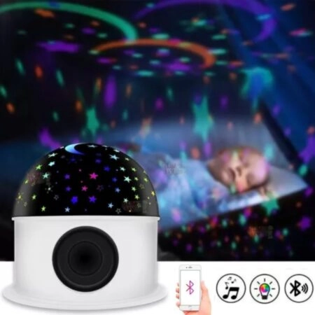 Lampe Projecteur LED Étoiles Multicolores - Haut-Parleur - Bluetooth - Blanc