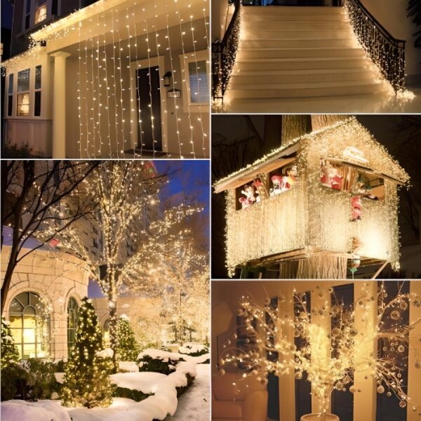Pack De 10 Guirlande De Fête Lumineuse Décorative - Étanche - 8 Modes - 100 LED - Double Fiche - 100M - Jaune – Image 4
