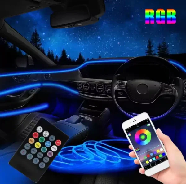 Éclairage Intérieur De Voiture - Multicouleur RGB - Ruban à Fibre Optique - Éclairage Du Panneau De Porte - Télécommande