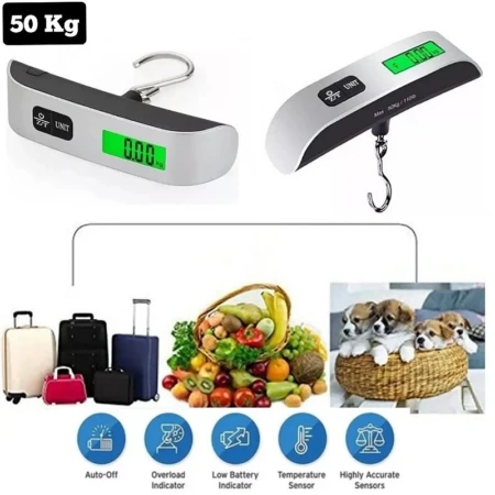 Pèse bagages Électronique - LCD - 50 kg x 10 g -  Arrêt Automatique - Gris - Noir