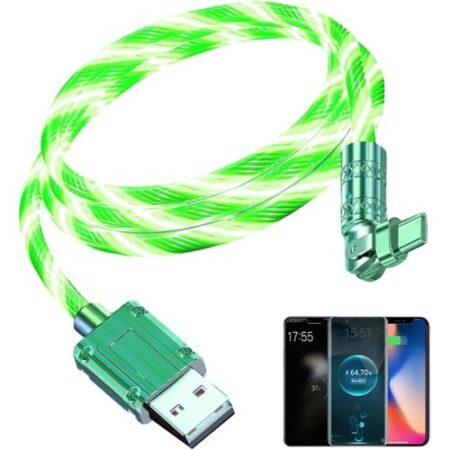 Câble de Charge Rapide RGB Brillant - 120W 6A Max - Type C - Rotation 180° - Vert