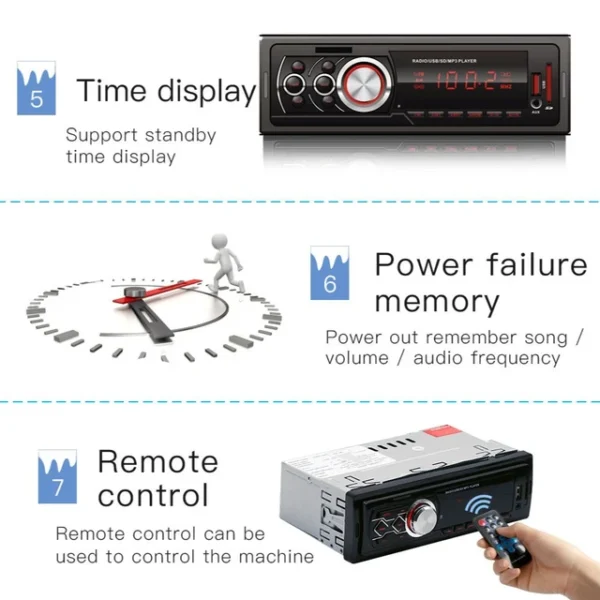 Autoradio FM - Bluetooth MP3 - Lecteur Audio Stéréo - DIN Pour Téléphone Portable - Télécommande – Image 6