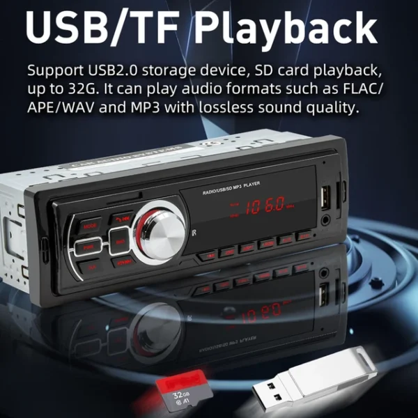Autoradio FM - Bluetooth MP3 - Lecteur Audio Stéréo - DIN Pour Téléphone Portable - Télécommande – Image 2