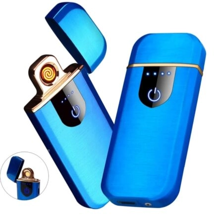 Briquet Électrique De Chargement USB - Métal - Ultra Fine - Écran Tactile - Indicateur LED - GR - Bleu