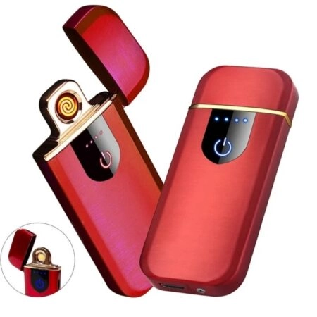 Briquet Électrique De Chargement USB - Métal - Ultra Fine - Écran Tactile - Indicateur LED - GR - Rouge