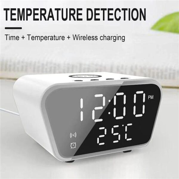 Réveil Numérique-Avec Chargeur Sans Fil 15w - LED Horloge Digitale- Réglable - Blanc – Image 7