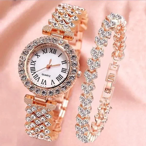 Pack De 1 Magnifique Montre Électronique Intelligente Rose Avec Ceinture Supplémentaire – + 1 Montre Moderne à Bracelet en Acier à Quartz + coliet/Bague/Bracelet/Boucle d'oreilles – Image 3