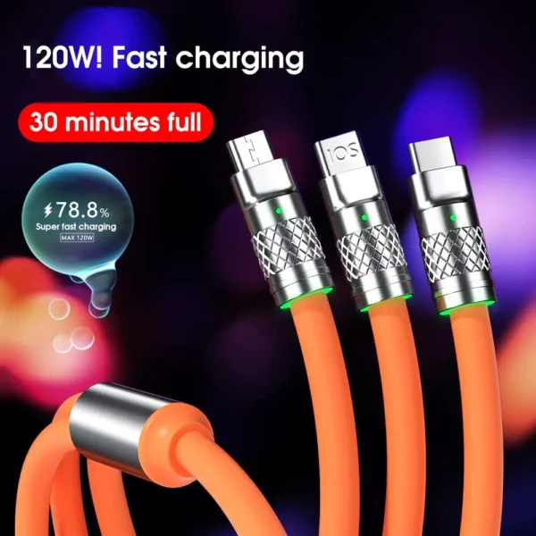 Câble De Chargement USB - Multi 3 en 1 - Micro USB/Type-C/Iphone Android - Charge Rapide - Câble De Données Du Chargeur De Téléphone - Longueur 1,2 Mètres – Image 7