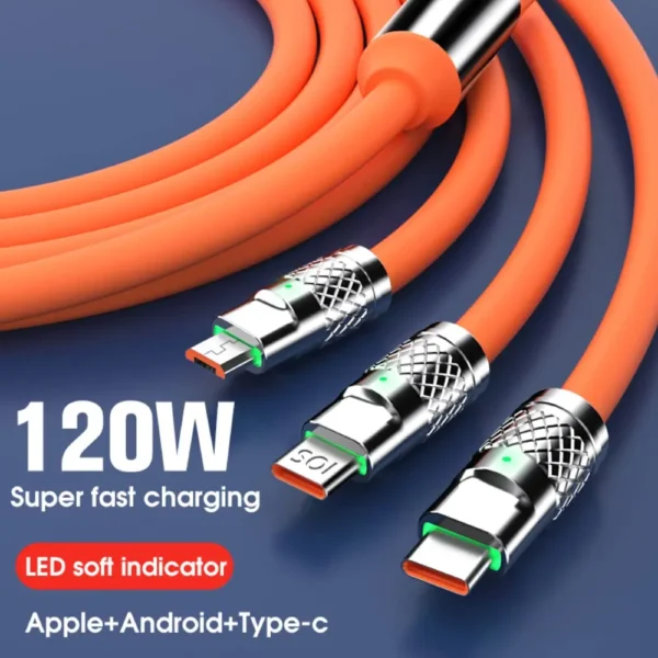 Câble De Chargement USB - Multi 3 en 1 - Micro USB/Type-C/Iphone Android - Charge Rapide - Câble De Données Du Chargeur De Téléphone - Longueur 1,2 Mètres – Image 5