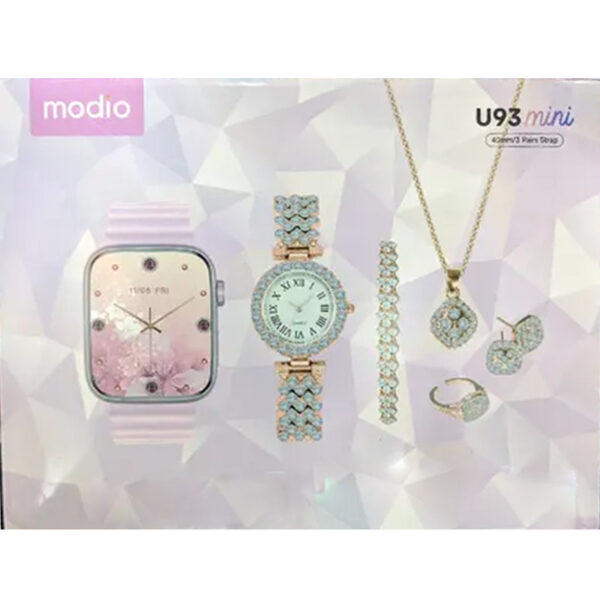 Pack De 1 Magnifique Montre Électronique Intelligente Rose Avec Ceinture Supplémentaire – + 1 Montre Moderne à Bracelet en Acier à Quartz + coliet/Bague/Bracelet/Boucle d'oreilles – Image 9