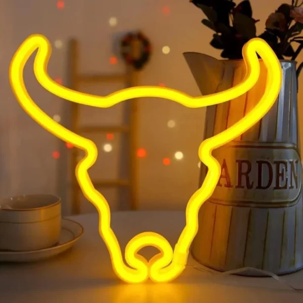 Enseigne Lumineuse Led En Néon (taureau)  - USB - Décoration - Jaune