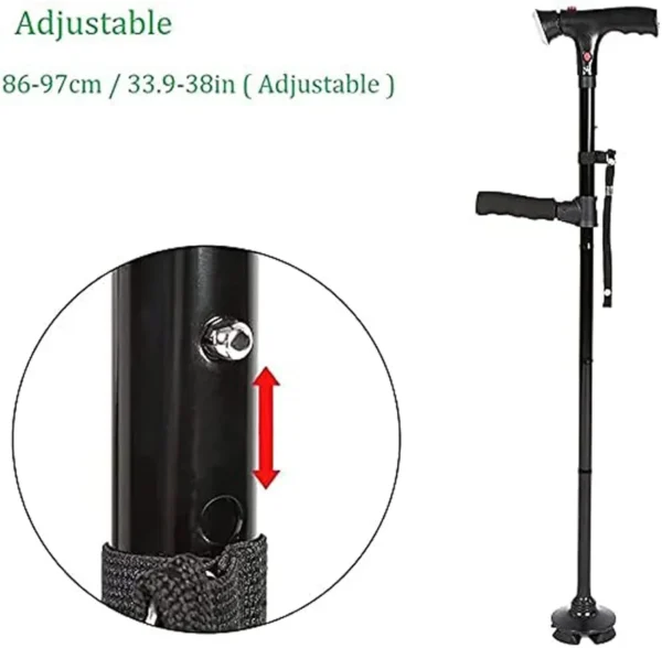 Canne De Marche Intelligente Avec Lumière LED - Double Poignée Pliable Avec Alarme - Réglable - Multifonction – Image 8