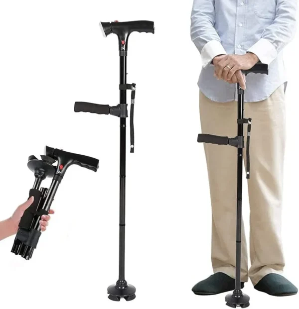 Canne De Marche Intelligente Avec Lumière LED - Double Poignée Pliable Avec Alarme - Réglable - Multifonction – Image 4