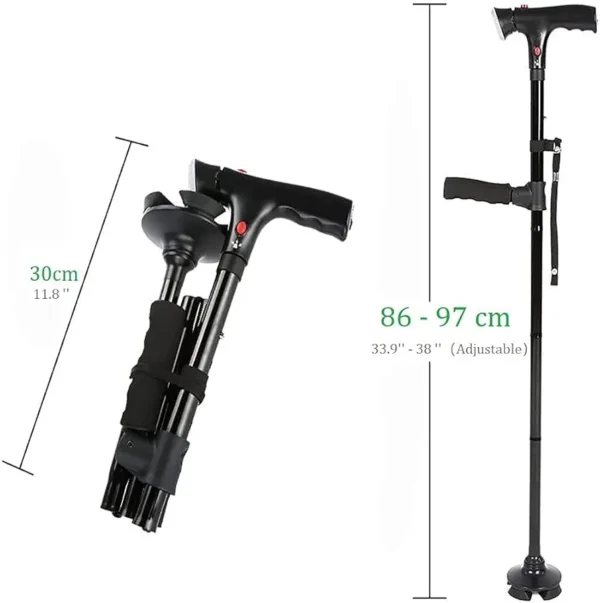 Canne De Marche Intelligente Avec Lumière LED - Double Poignée Pliable Avec Alarme - Réglable - Multifonction – Image 10