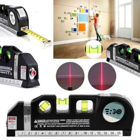 Ruban Laser Multi-Usage 3 en 1 Niveau à Bulle 2,5 m - Ruban Multi-Usage