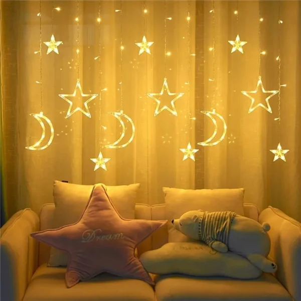 Guirlande Lumineuse Étoiles et Lune - LED - 3.5 M - Fenêtre - 8 Modes D'éclairage - Jaune – Image 2