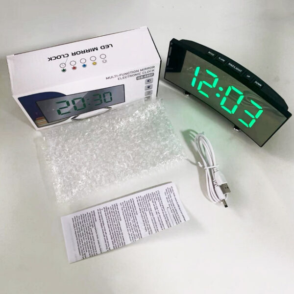 Horloge Numérique Incurvée - Électronique - Rétroéclairage - 3 Niveaux De Luminosité - Affichage De La Température et De L'humidité – Image 2