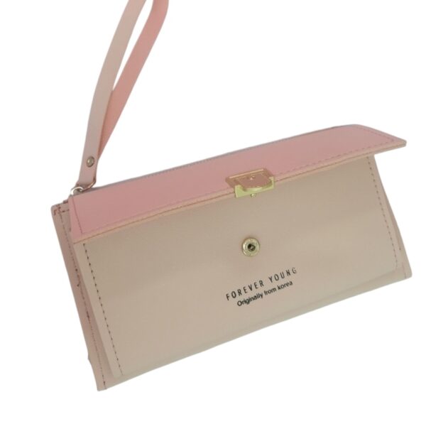 Portefeuille en Cuir Élégant Pour Femme – Porte-cartes Multiples   Avec Pince à Billets - Rose – Image 4