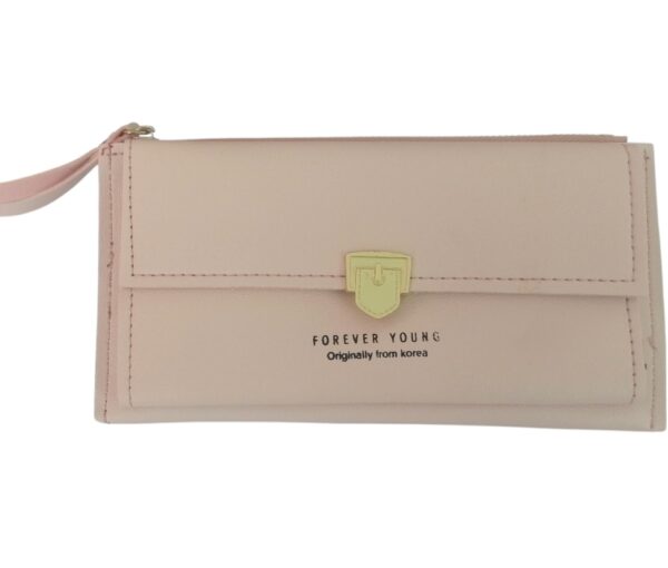 Portefeuille en Cuir Élégant Pour Femme – Porte-cartes Multiples   Avec Pince à Billets - Rose – Image 3