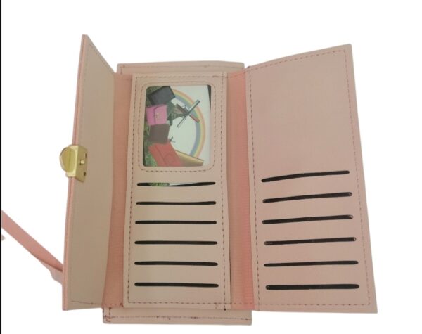 Portefeuille en Cuir Élégant Pour Femme – Porte-cartes Multiples   Avec Pince à Billets - Rose – Image 2