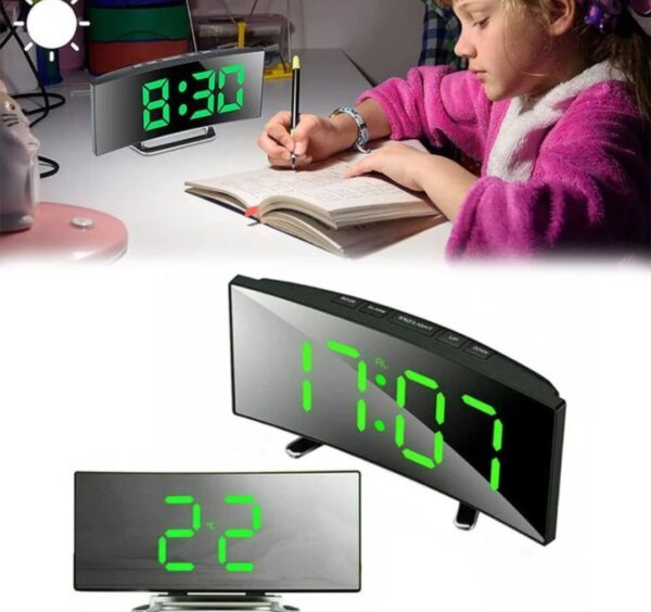 Horloge Numérique Incurvée - Électronique - Rétroéclairage - 3 Niveaux De Luminosité - Affichage De La Température et De L'humidité