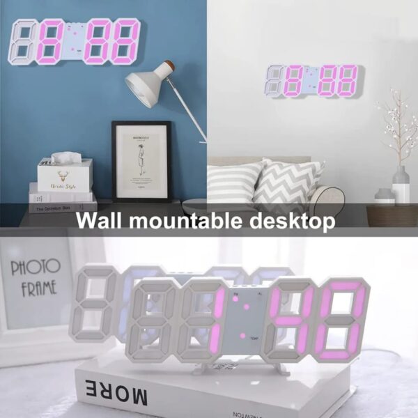 Horloge Digital Led 3D - Affichage 24 et 12 Heures - Alarme Snooze - Température - Rose