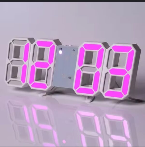 Horloge Digital Led 3D - Affichage 24 et 12 Heures - Alarme Snooze - Température - Rose – Image 11