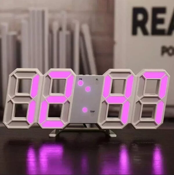 Horloge Digital Led 3D - Affichage 24 et 12 Heures - Alarme Snooze - Température - Rose – Image 12