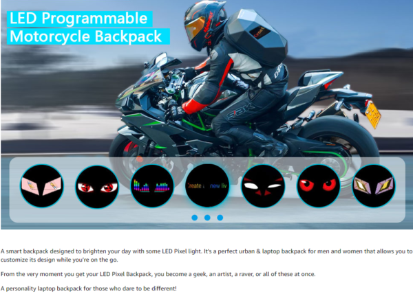 Sac à Dos De Moto Rigide Avec Éclairage LED - Résistant à L'eau et Grand Support Pour Casque Avec Écran Programmable – Image 7