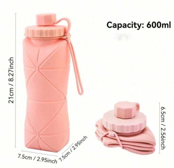 Bouteille D'eau Pliable Originale en Silicone - 600 Ml Pour Activités De Plein Air et Sports - Rose – Image 6