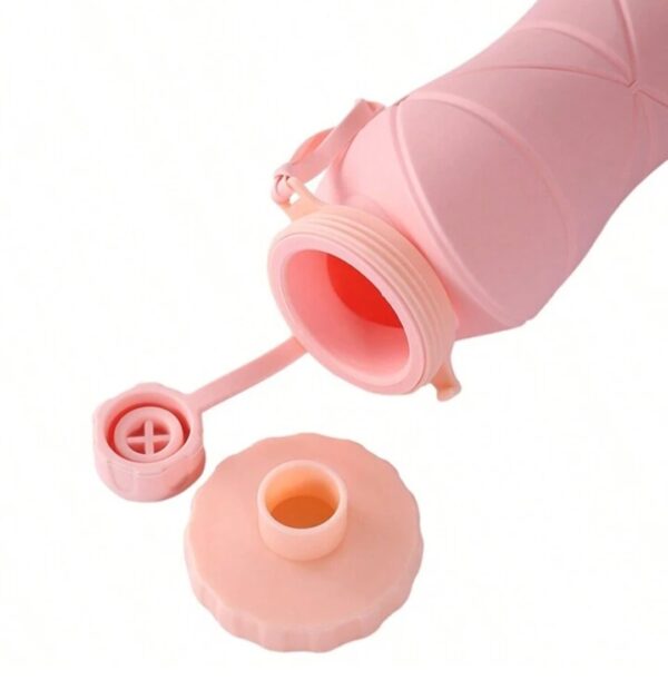 Bouteille D'eau Pliable Originale en Silicone - 600 Ml Pour Activités De Plein Air et Sports - Rose – Image 3