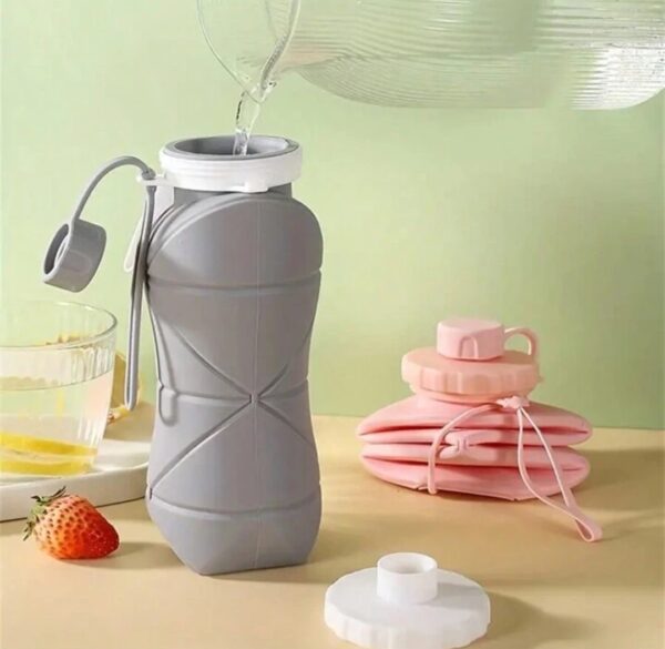 Bouteille D'eau Pliable Originale en Silicone - 600 Ml Pour Activités De Plein Air et Sports - Gris – Image 3