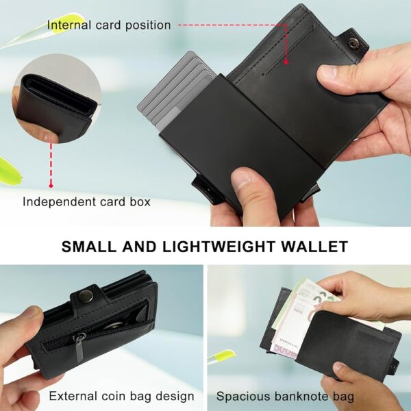 Portefeuille 2 en 1 Intelligent En Cuir Pour Cartes De Crédit - Billets de Banque - Métal Fin Pour Homme - Pliable - Noir – Image 7