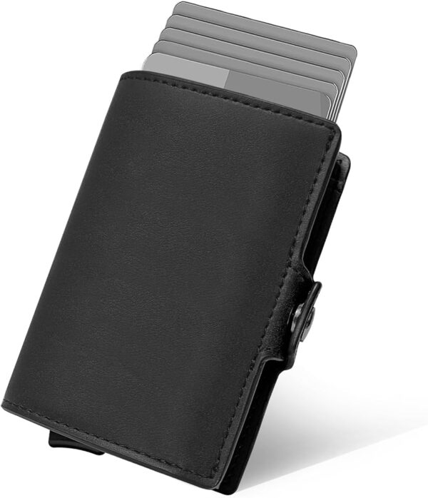 Portefeuille 2 en 1 Intelligent En Cuir Pour Cartes De Crédit - Billets de Banque - Métal Fin Pour Homme - Pliable - Noir – Image 3