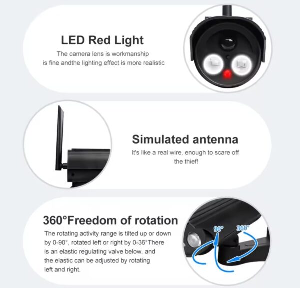Caméra De Simulation D'extérieur à Énergie Solaire - Caméra De Surveillance De Sécurité Domestique Étanche - Lumière LED Clignotante – Image 6