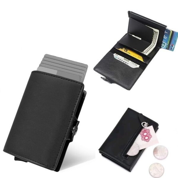 Portefeuille 2 en 1 Intelligent En Cuir Pour Cartes De Crédit - Billets de Banque - Métal Fin Pour Homme - Pliable - Noir