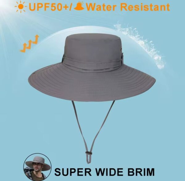Chapeau de randonnée et de camping à large bord pour homme avec protection UV Gris – Image 3