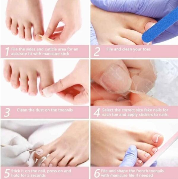 Packs De 36 Faux Ongles De Pieds Élégants avec 36 Autocollants – French – Image 10