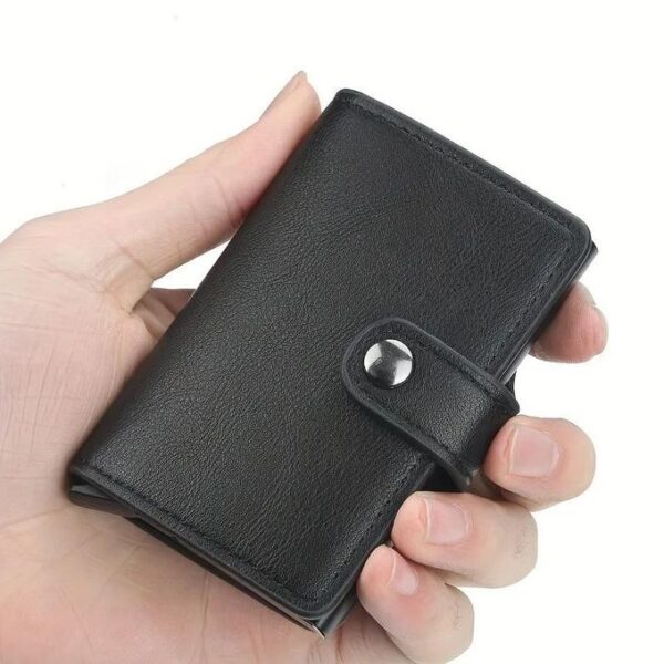 Mini Portefeuille Intelligent À Trois Volets -  Fibre de Carbone et Cuir - 5 cartes - 3 Compartiments Pour Billets Noir – Image 2
