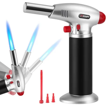 Chalumeau au Butane Amélioré - Briquet De Cuisine Rechargeable - Compatible Avec Tous Les Réservoirs De Butane - Verrouillage De Sécurité et Flamme Réglable.